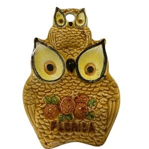Vintage MCM 60s Florida Ceramic Owl Spoon Rest Wall Decor or Trinket Dish